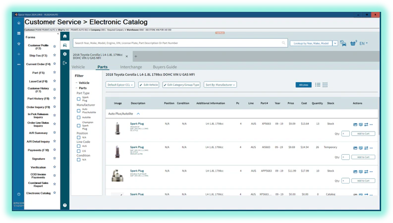 screenshot of Epicor Vision